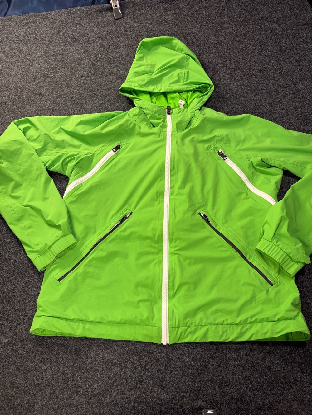 lululemon athletica Bright Green Hooded Utility Jacket with White Zippers